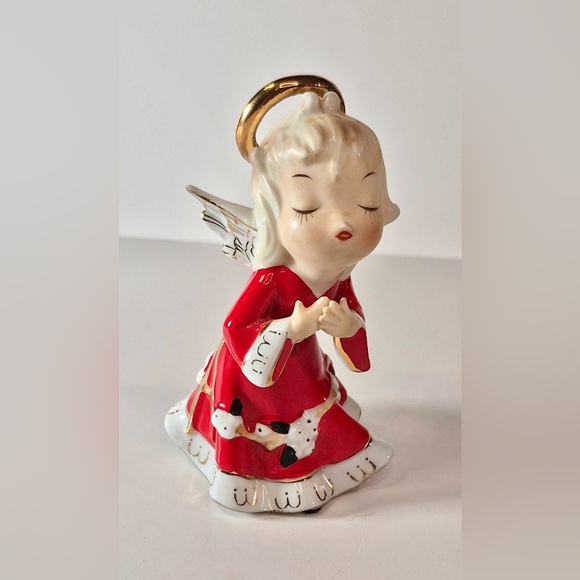 RARE Lefton Kissing Angel Figurine - Special MCM Christmas Girl SIGNED 1950s